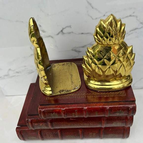 Vintage Solid Brass 2 Pineapple Shape Bookmarks Shelf Gold Size 7"x4" - Picture 7 of 10